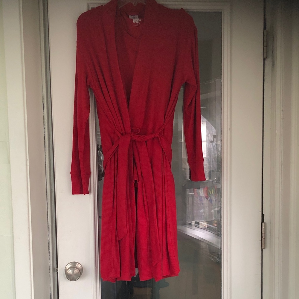 Lands' End Vibrant Red Cardigan sleeveless, tank top, and lounge pants small 6/8